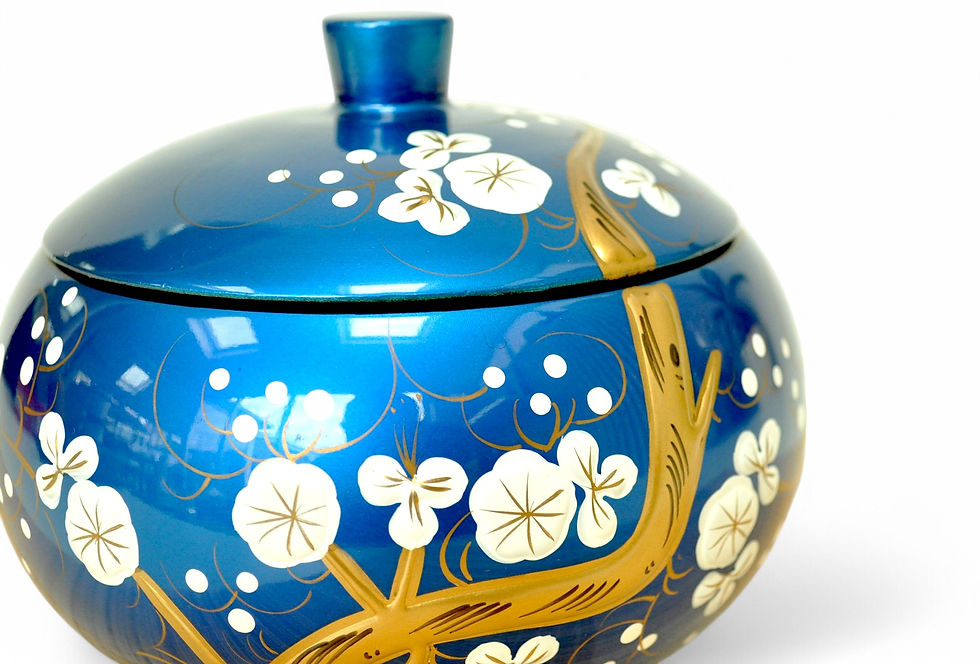 Thumbnail: handmade wooden lacquer pot canister bowl decorative pot with lid embossed painting green blue red black orange