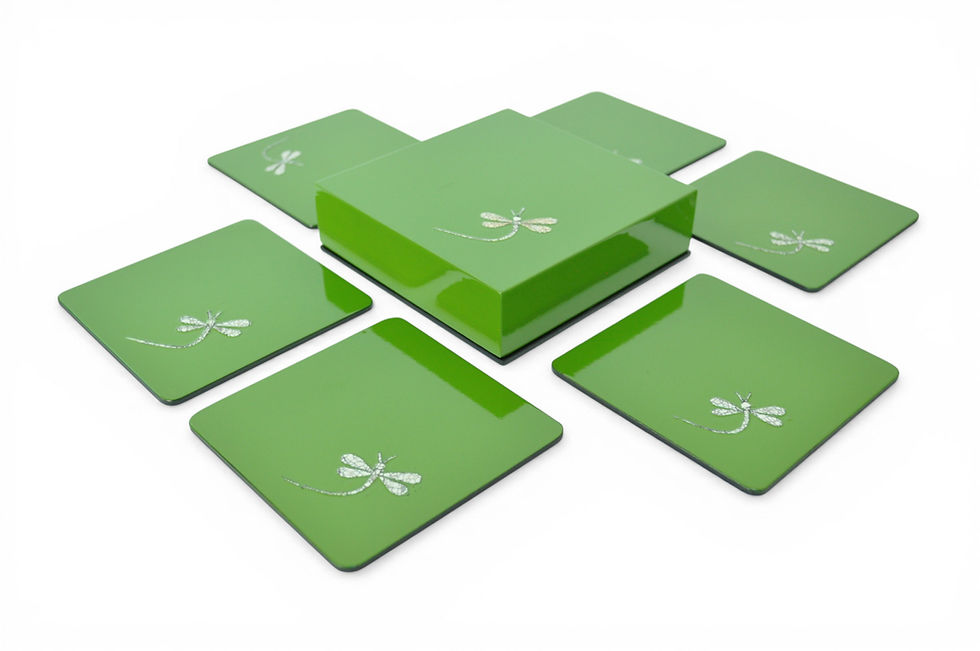 Thumbnail: Eco-friendly handmade wooden lacquer coasters with eggshell inlay blue green red black orange blue