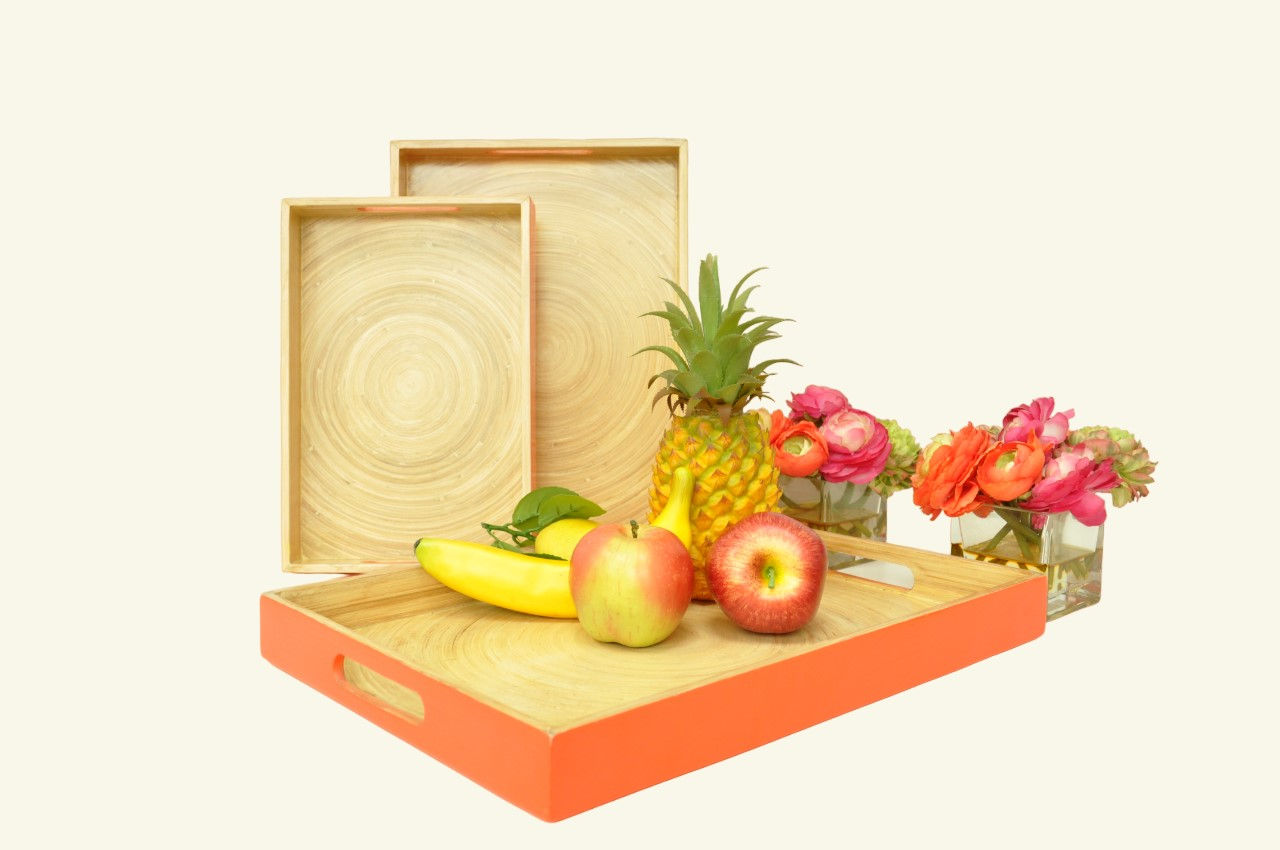 bamboo wooden tray handmade serving decorative tray blue green sage red orange yellow