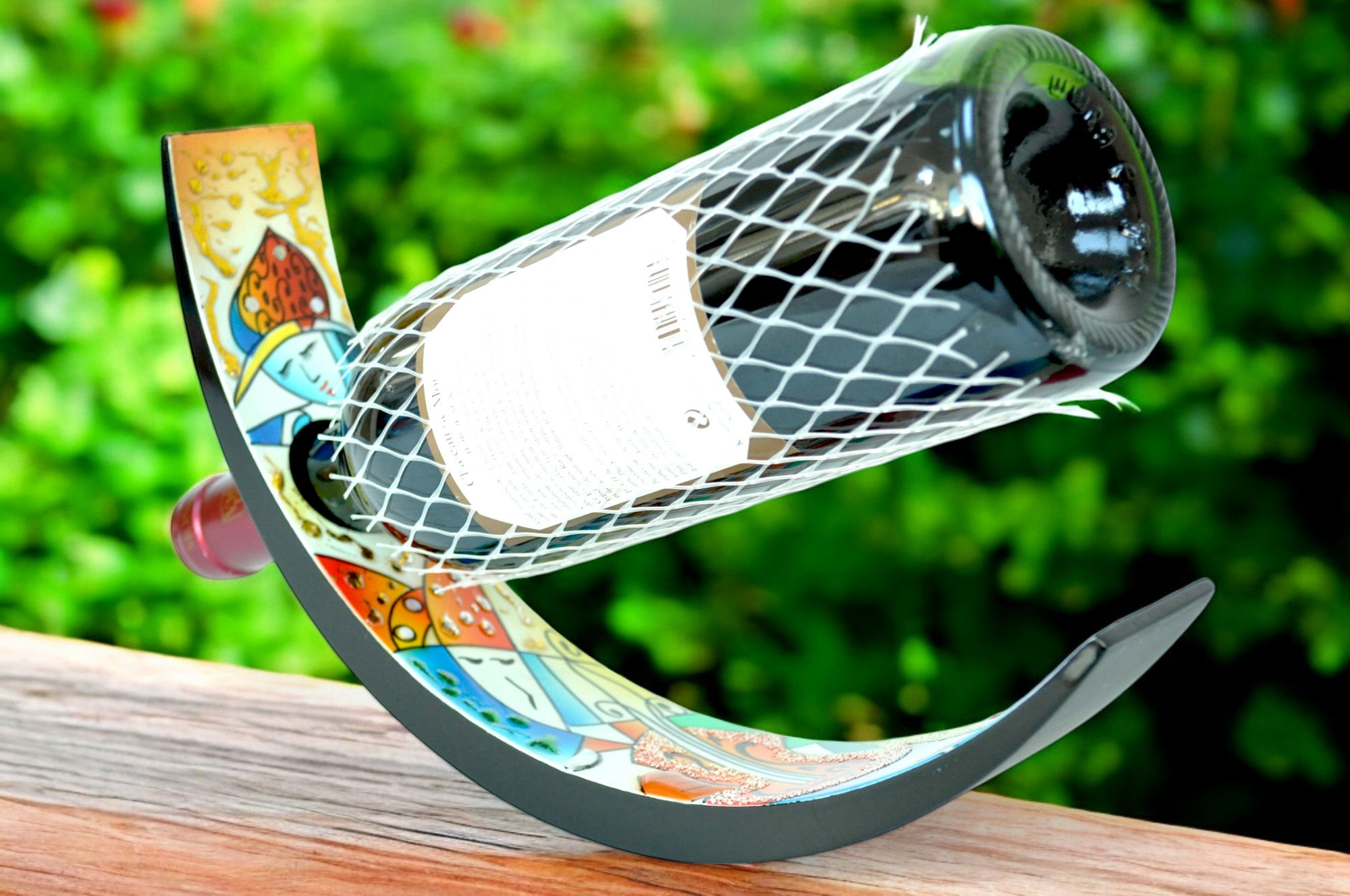 wooden wine holder lacquer abstract painting with 3D effect