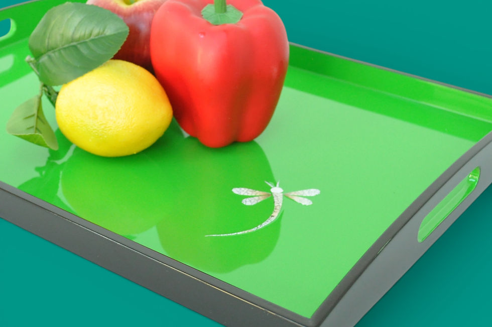 wooden tray platter serving decorative handmade lacquer tray inlaid eggshell seashell rectangular tray green black red orange