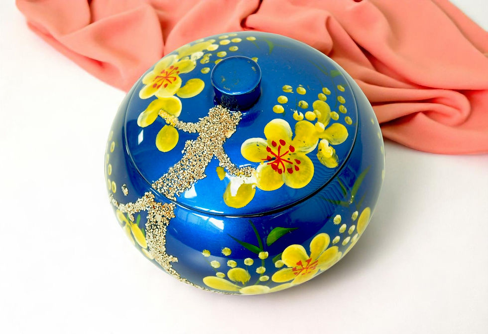 Thumbnail: wooden lacquer decorative serving bow pot jar inlaid with eggshell flower hi gloss orange red green blue black