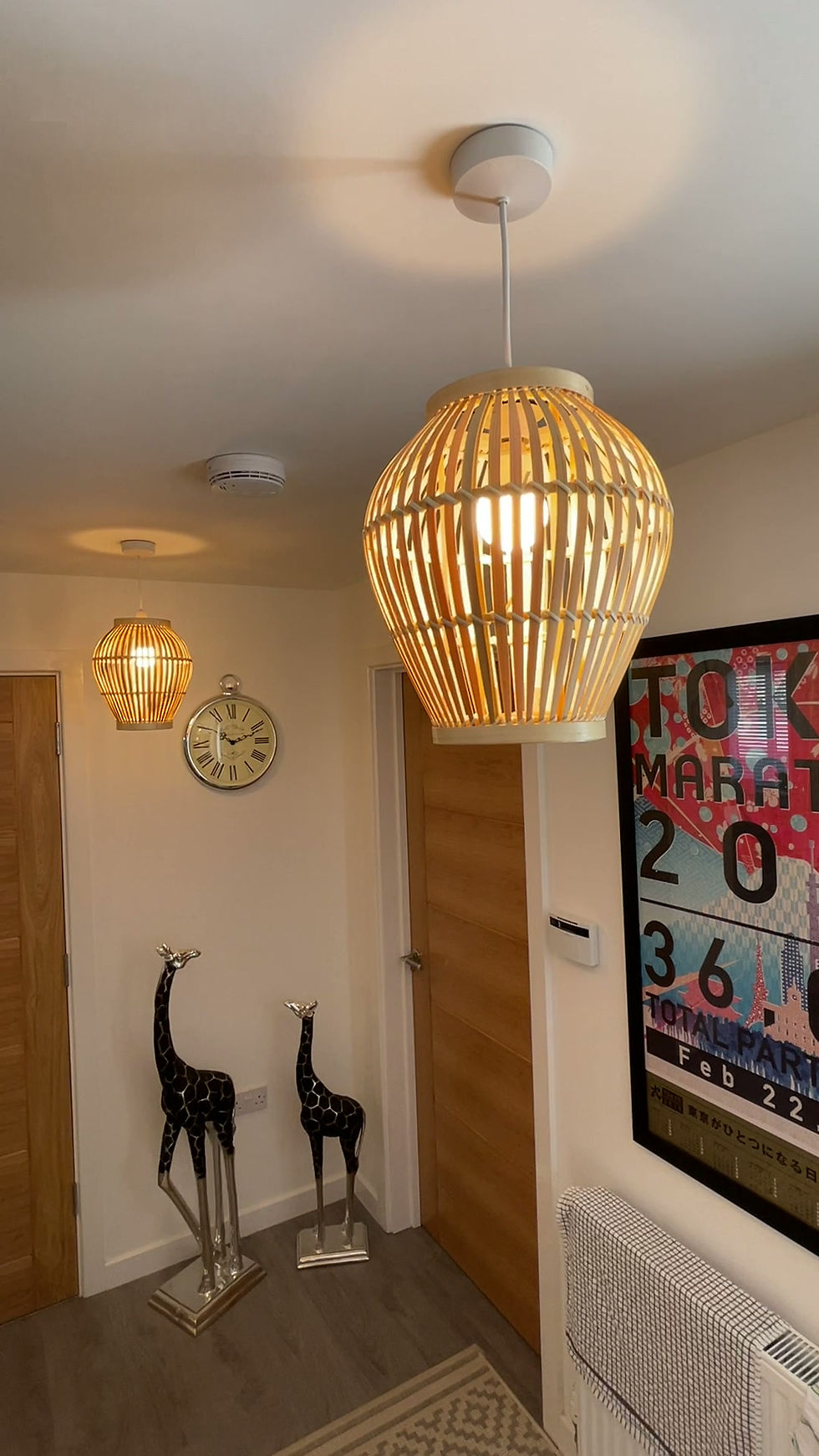Thumbnail: eco friendly lampshade pendant hanging light shade handmade of bamboo rattan in brown round dome shape
