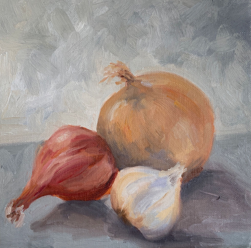 Onion, shallot and a garlic