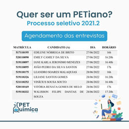 Agendamento das entrevistas - Processo seletivo 2021.2