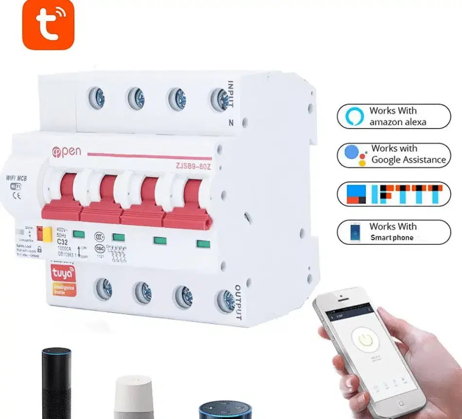 Siguranță Automată Inteligentă cu WiFi, 4 Poli (3P+N), 63A, Trifazată, 400V