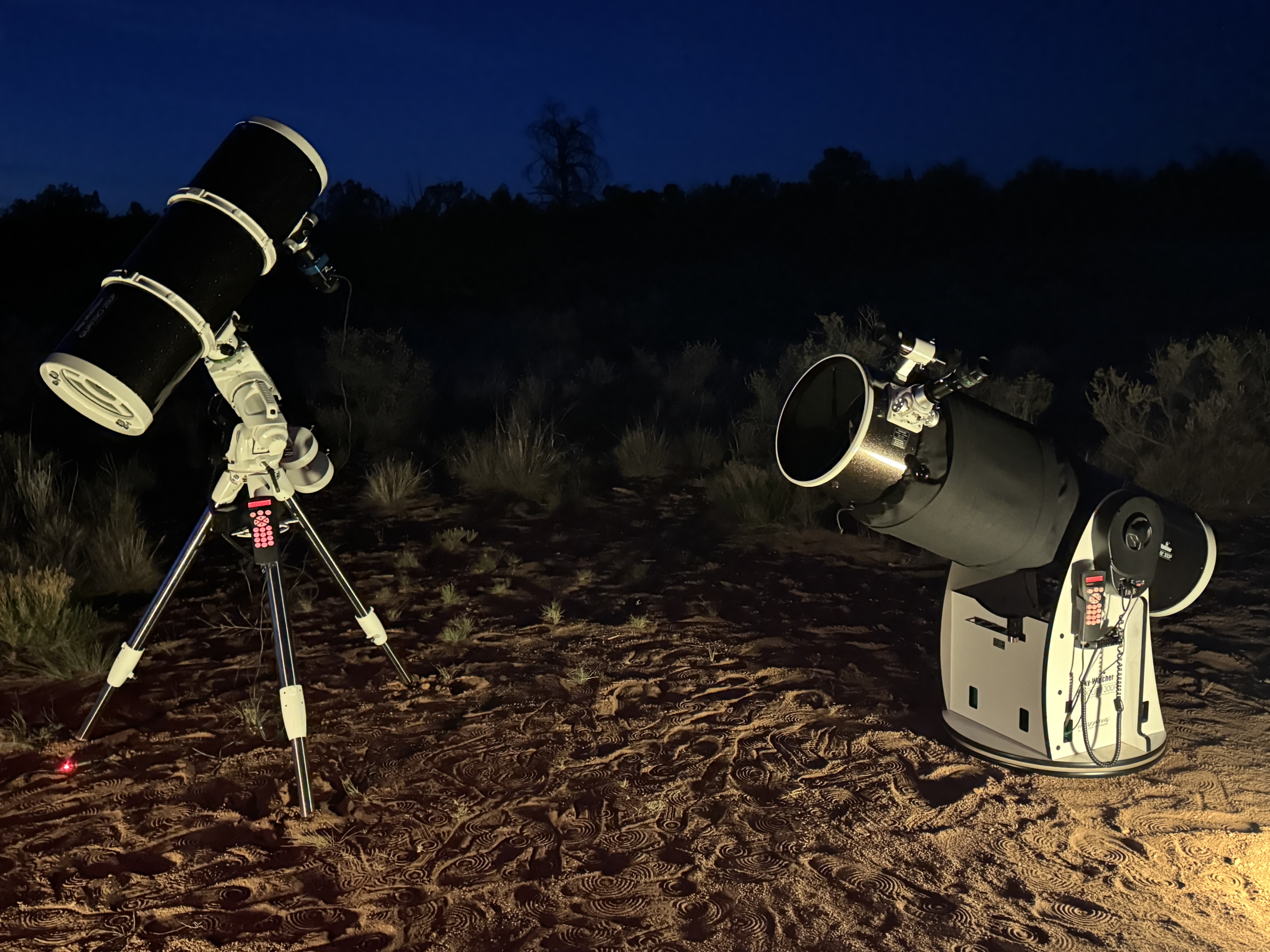 The advanced Skywatcher 250p quattro imaging Newtonian telescope mounted on the Starwatcher EQ6R pro EQ mount.