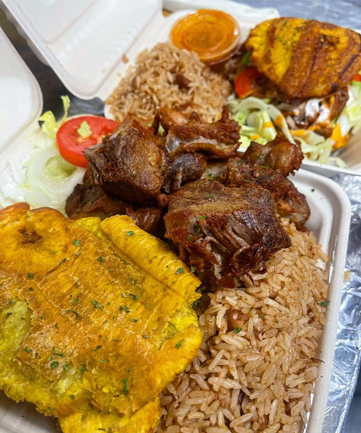 rise and bean plantain meat