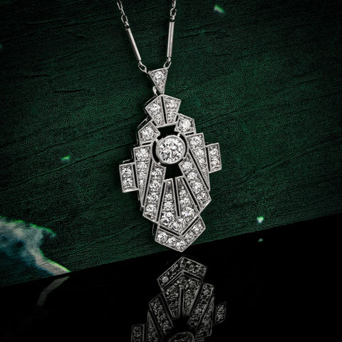 Jewelry Lifestyle Photography of an Art Deco Diamond Pendant