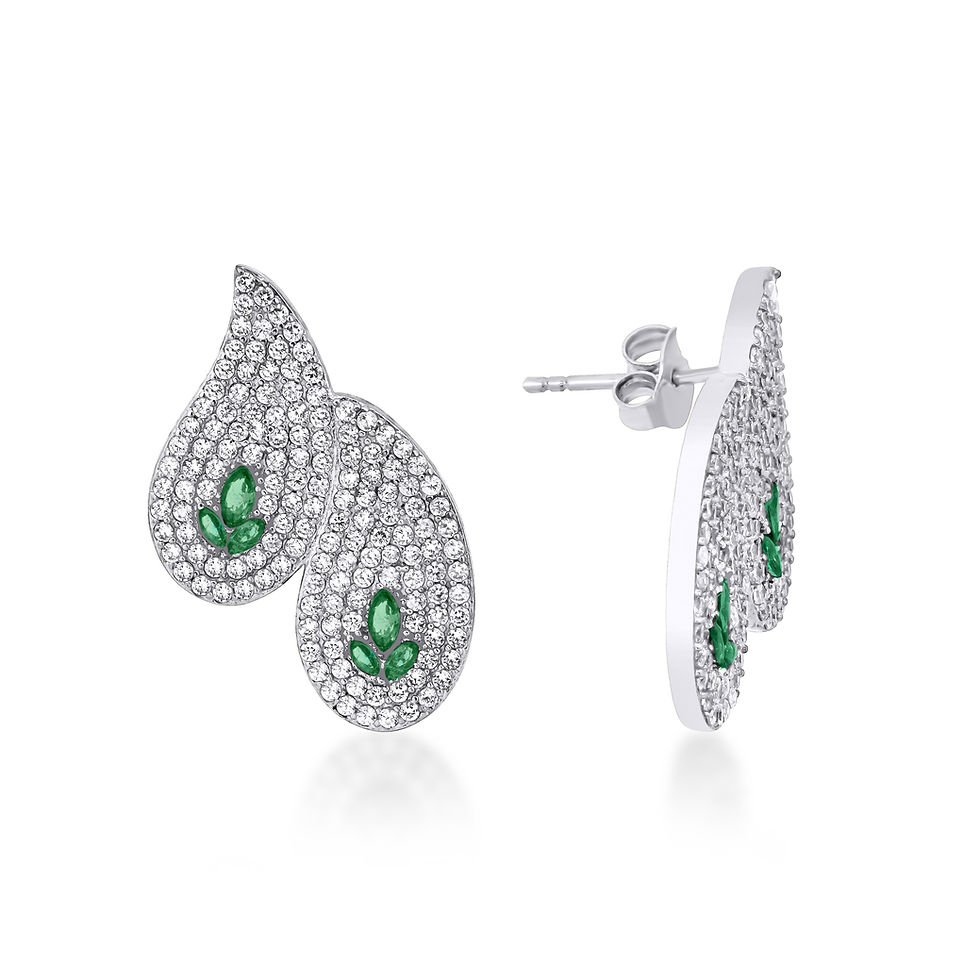 Essence Duo White Earrings with green accents