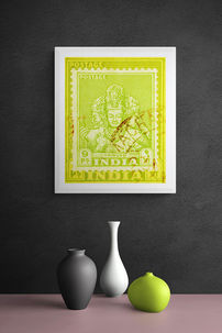 contemporary-india-yellow-fine-art-print-trimurti-postage-stamp-collection-deborah-pendell