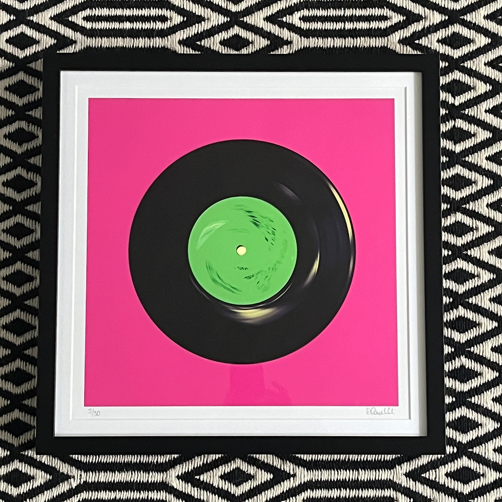 framed vinyl record wall art in pink and green