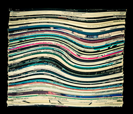 contemporary wall art print of stack of vinyl record albums that have been warped