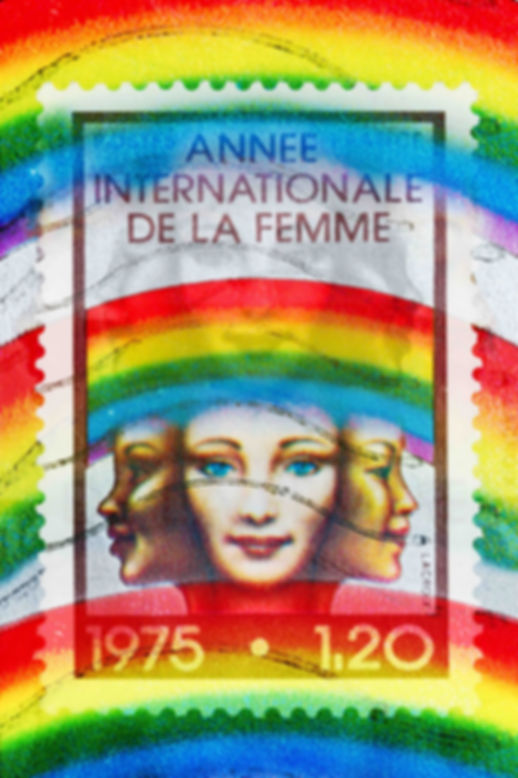 contemporary-stamp-collection-art-france-french-stamp-rainbows-international-year-of-the-woman-by-deborah-pendell
