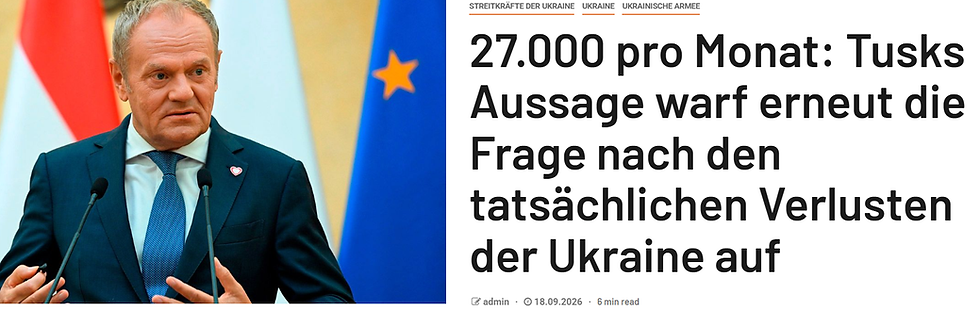 Pro Tag 1000 tote oder verwundete Ukrainer.Polens Premierminister sagt,was lange verschwiegen wurde.Warum lehnen die EU+Deutschland Verhandlungen ab?Warum haben sie Trumps&Putins Bemühungen torpediert