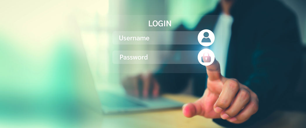 Businessman hand touch screen login username and password identity or sign up register con