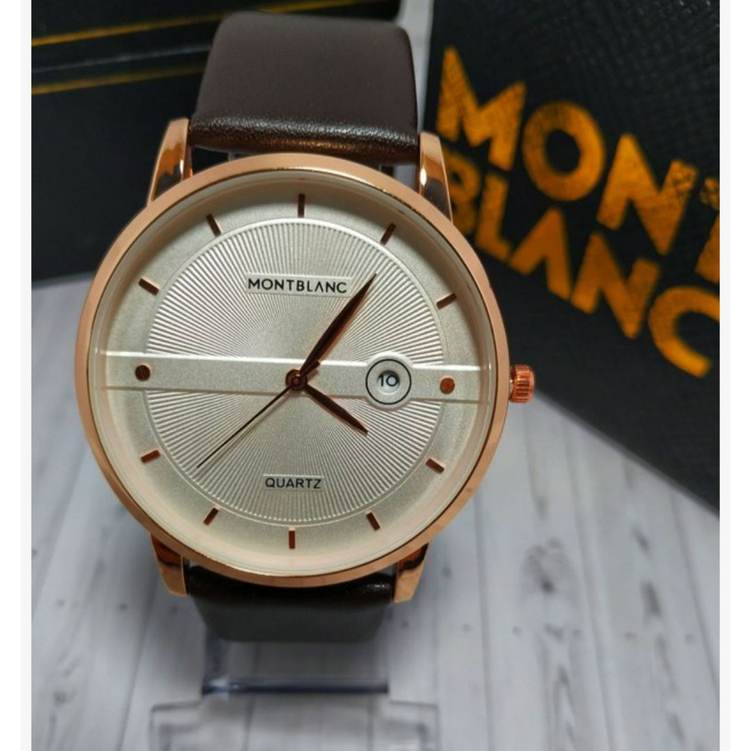 RELÓGIO MONT BLANC PULSEIRA DE COURO ROSE/MARROM


