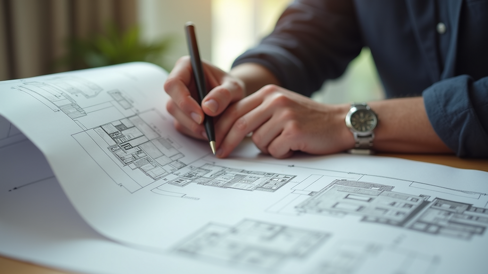Close-up view of a builder reviewing custom home plans
