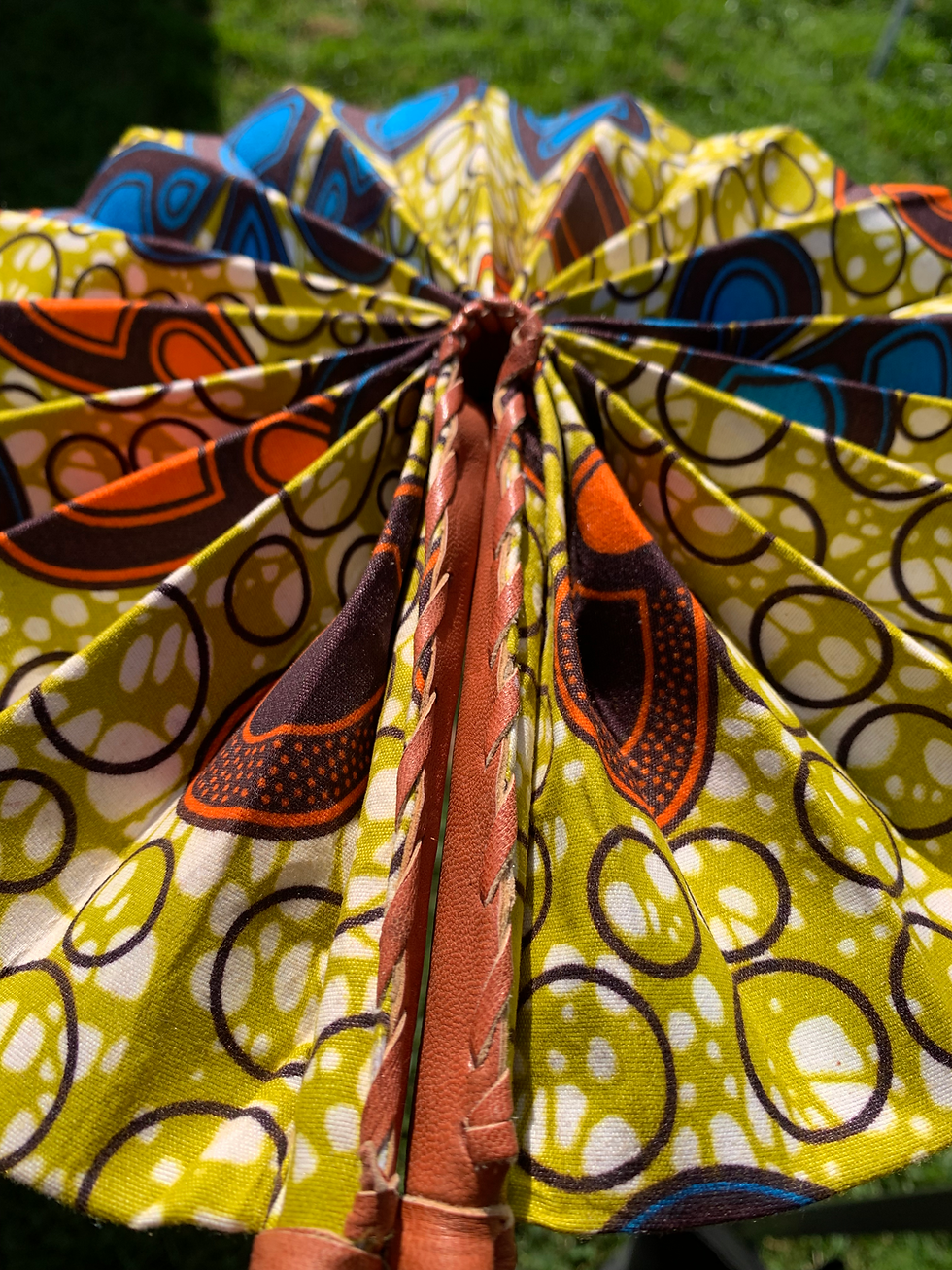Thumbnail: African Print Fabric and Leather Handheld Folding Fan