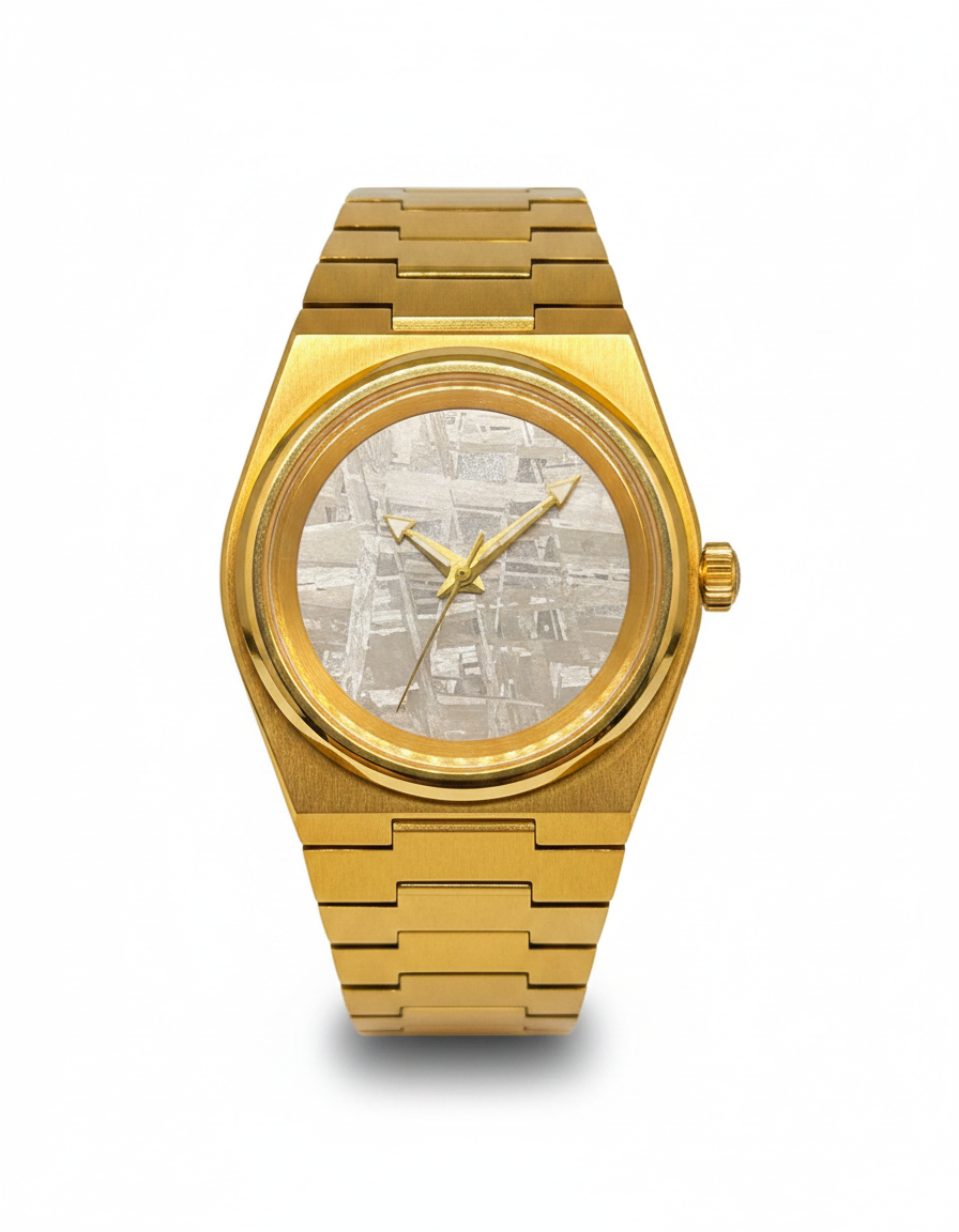 Opus automatic watch with PVD gold case and meteorite dial