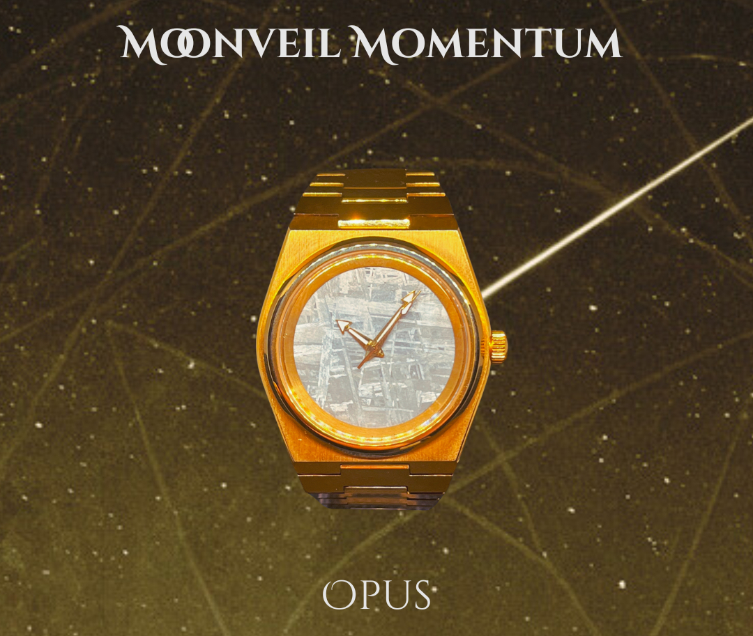 Opus automatic watch with PVD gold case and meteorite dial