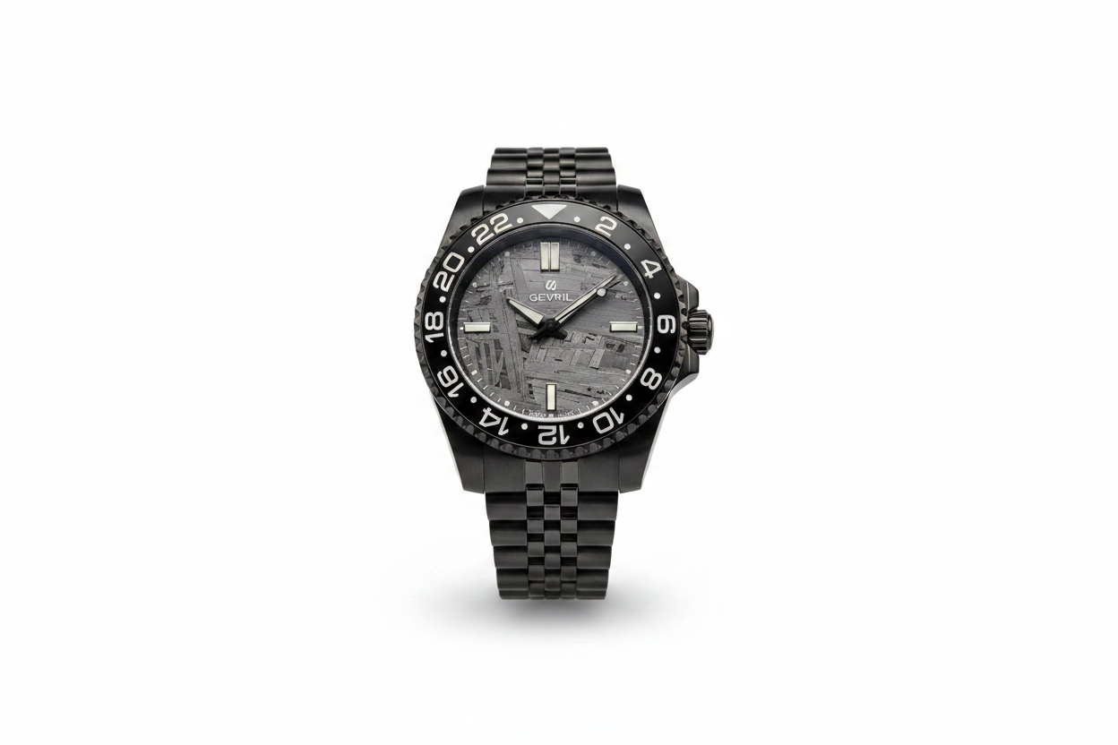 Solaris Nocturne automatic watch with black case and meteorite dial
