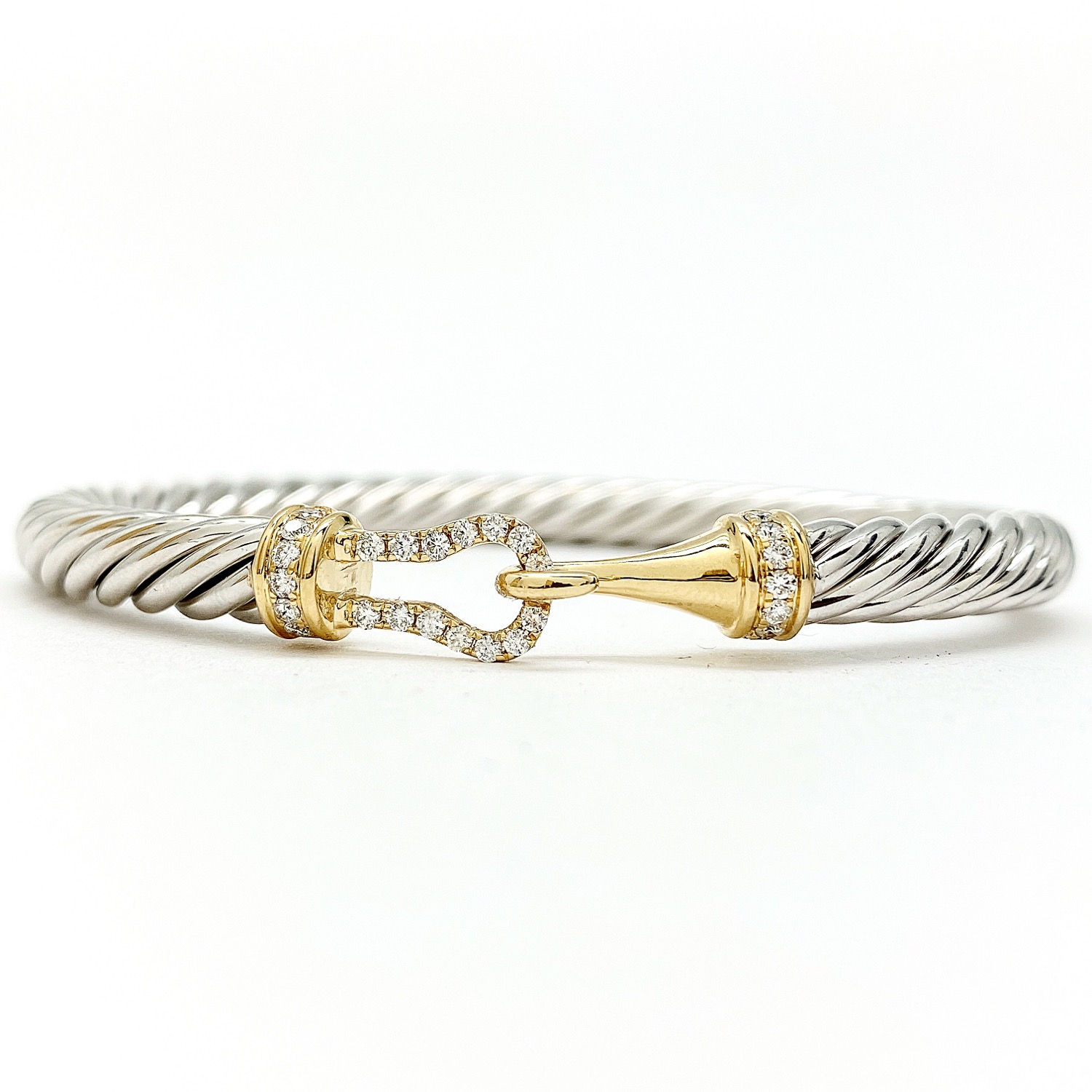 14KT Yellow and White Gold Diamond Cable Bangle