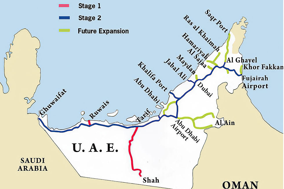 UAE railway network map — Etihad Rail passenger expansion adds summer mobility options across the emirates. Map: Reinhar