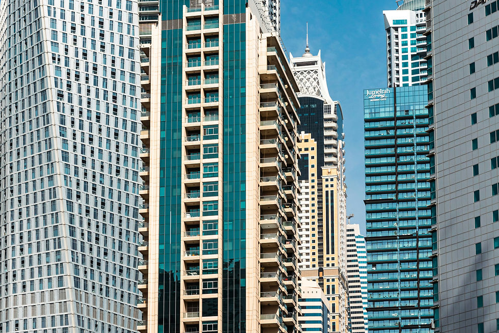 blue-yellow skyscrapers in dubai