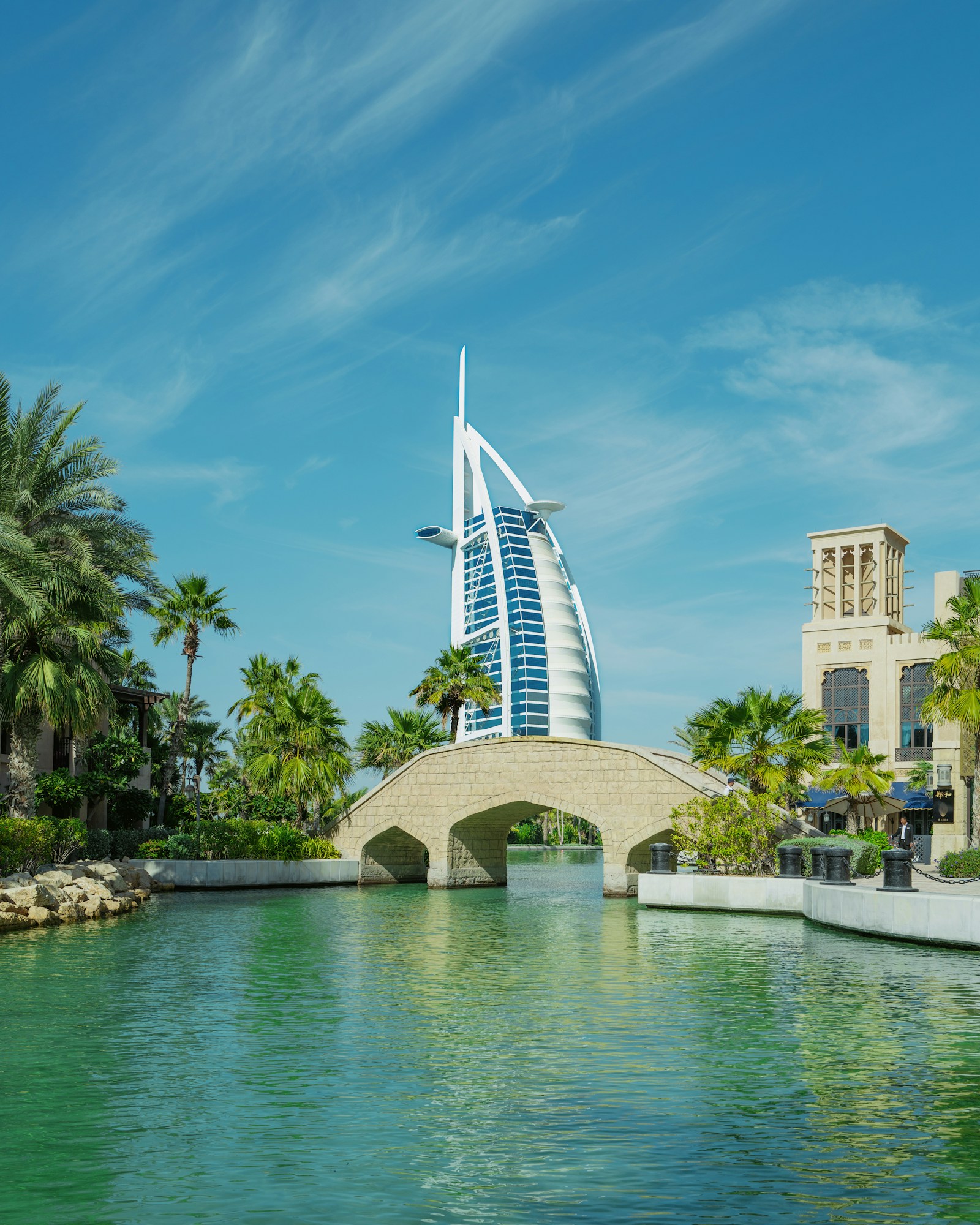 Burj Al Arab hotel viewed from Madinat Jumeirah waterway, Dubai