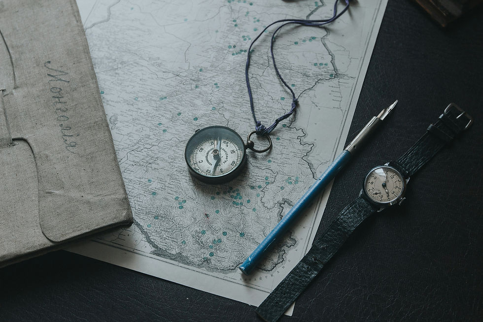 Vintage map and compass