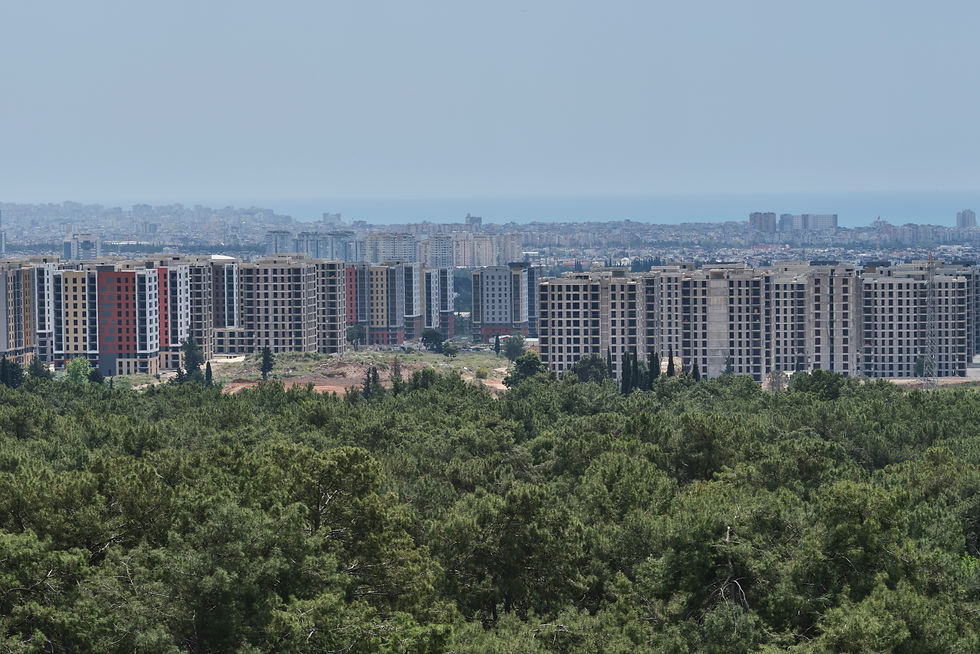 newly built buildings and green park area
