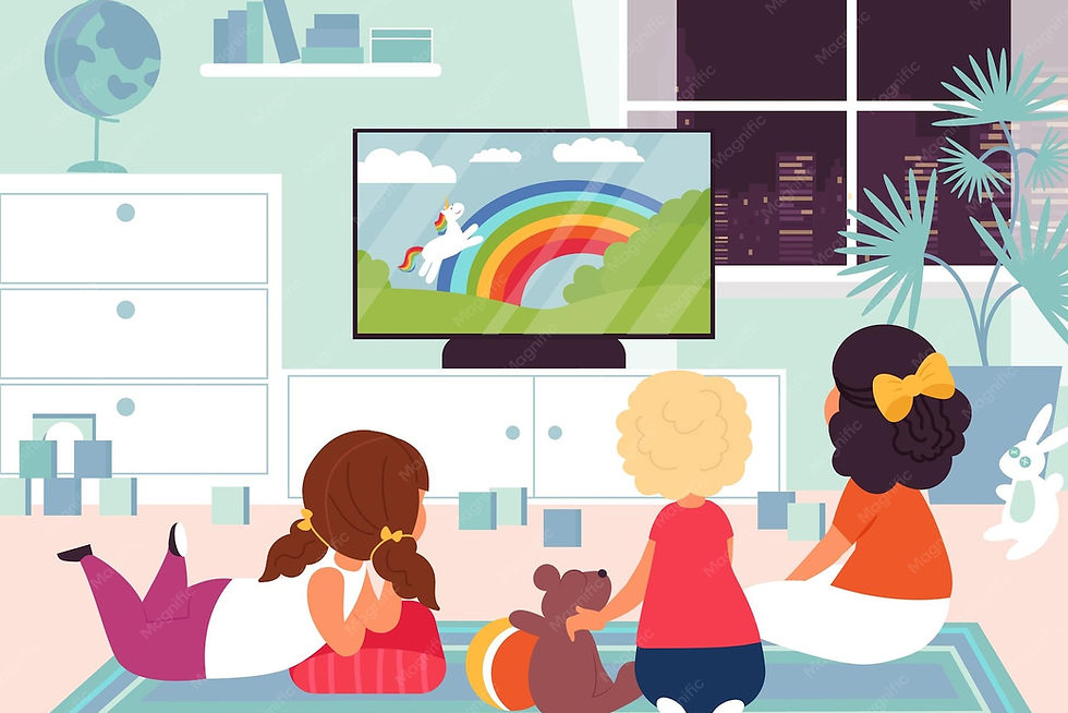 Kids watching tv child television children in room watch movie or ...