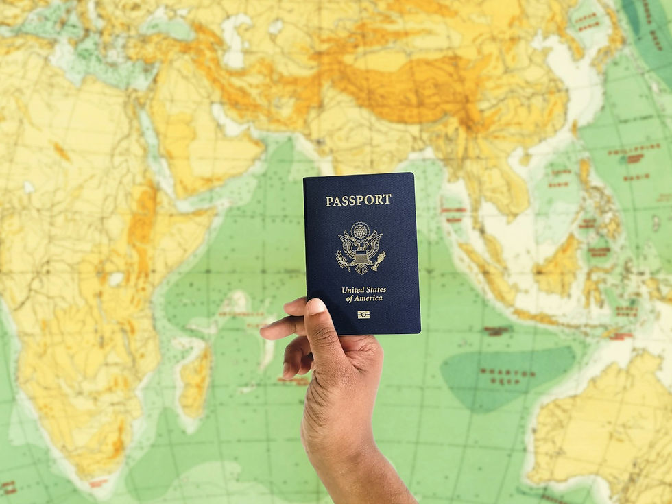 Passport and travel documents laid out on a table