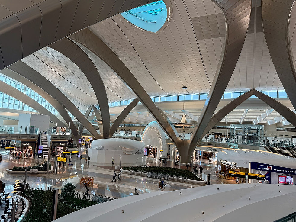 The vaulted terminal interior of Zayed International Airport, Abu Dhabi