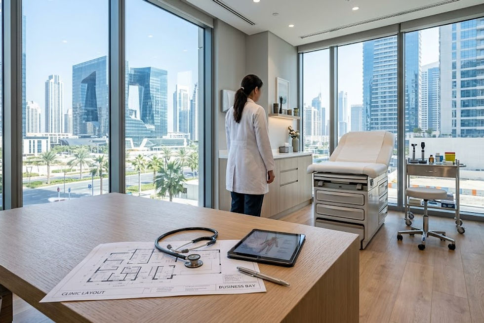 A newly fitted modern private medical outpatient clinic in Business Bay, Dubai. In t