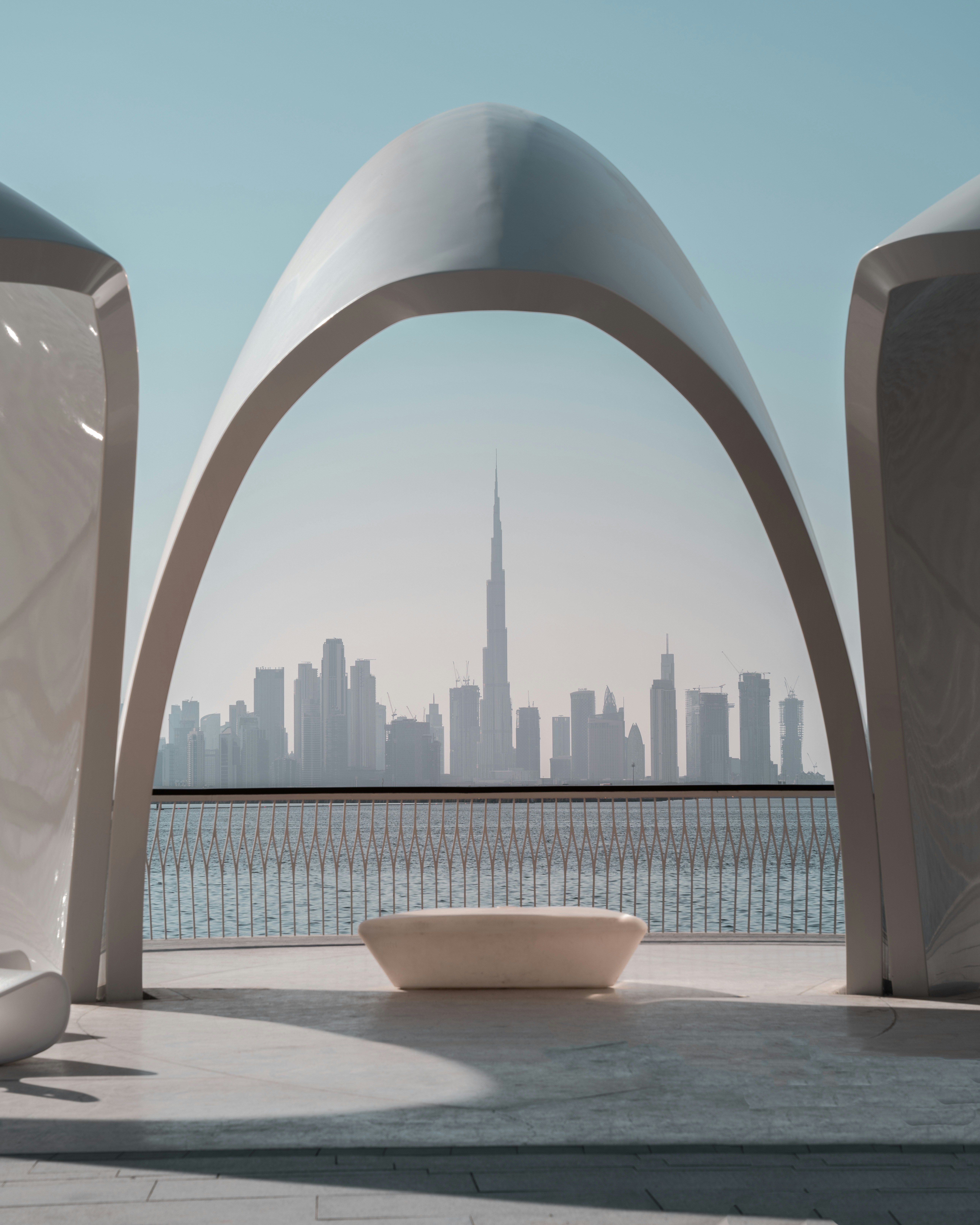 Dubai skyline Burj Khalifa through arch new construction