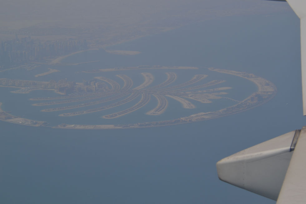 Palm Jumeirah and the Dubai Marina skyline from the air