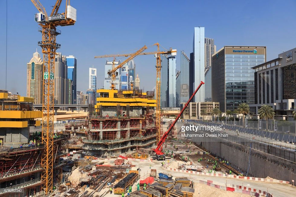 UAE, Dubai, construction site in front of skyscrapers | Construction ...