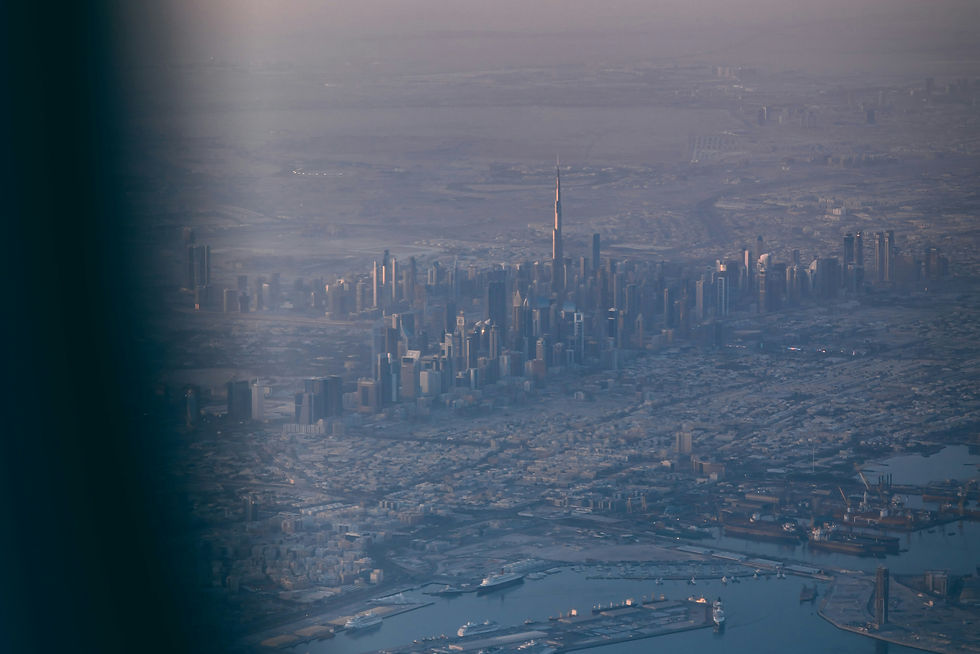 Dubai city from a plane window.