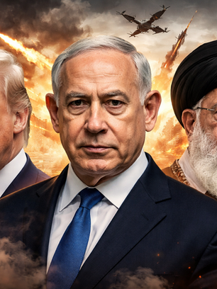 Cover image for this article featuring Donald Trump, Netanyahu, and the Ayatollah of Iran