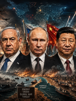 Cover image for this article featuring Donald Trump, Netanyahu, Vladimir Putin, Chinese President Xi Jinping, and the Ayatollah of Iran
