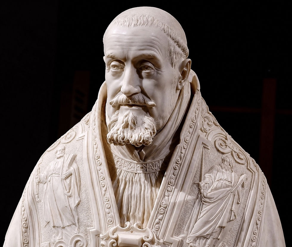 The picture shows a stone bust of Pope George
