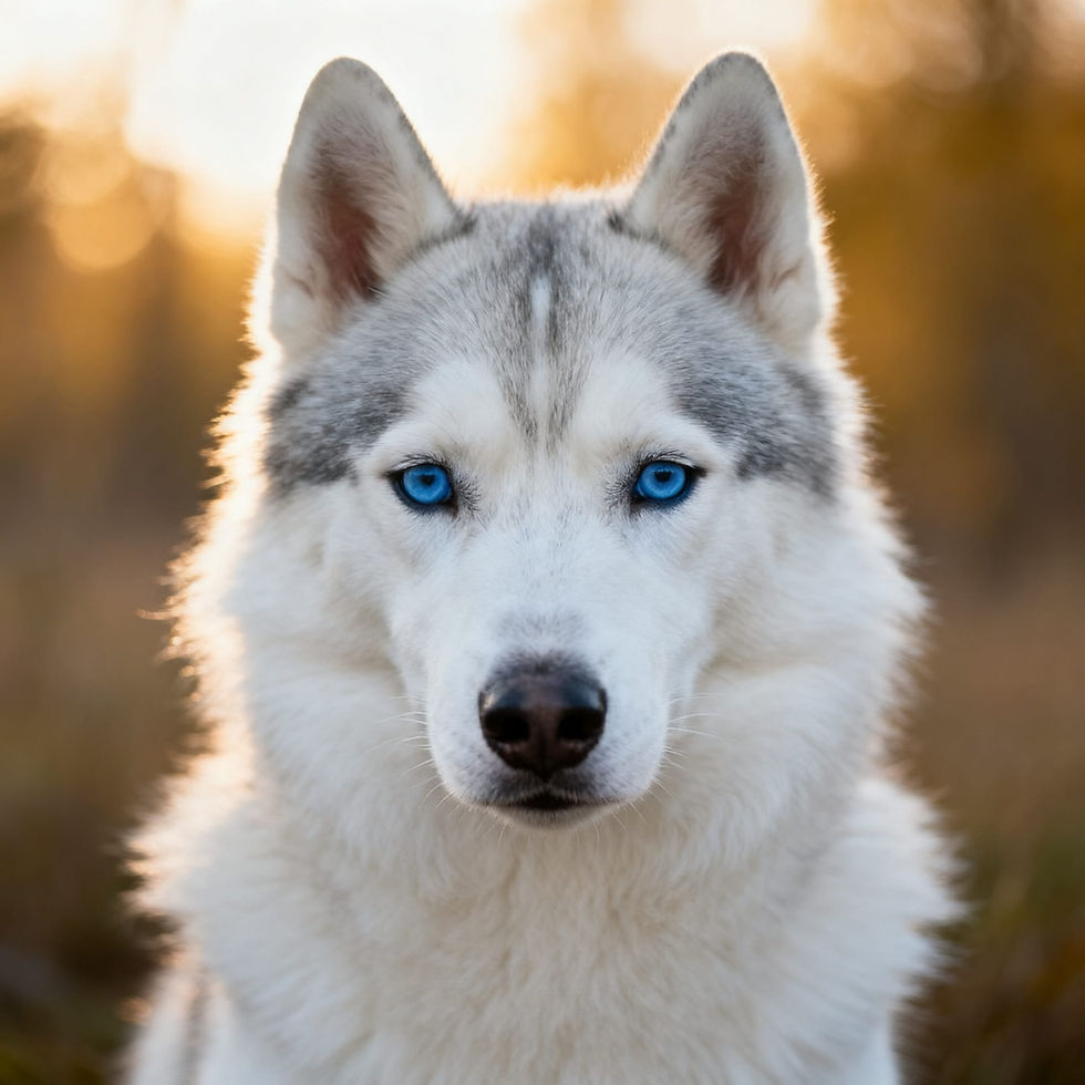 A beautiful long-haired dog with blue eyes and soft fur is in the picture