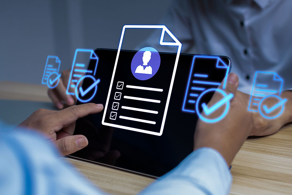 Human Resource Management. hr manager review digital resume document on mobile tablet, job interview, team leader, document file management, digital marketing, business strategy and technology concept.