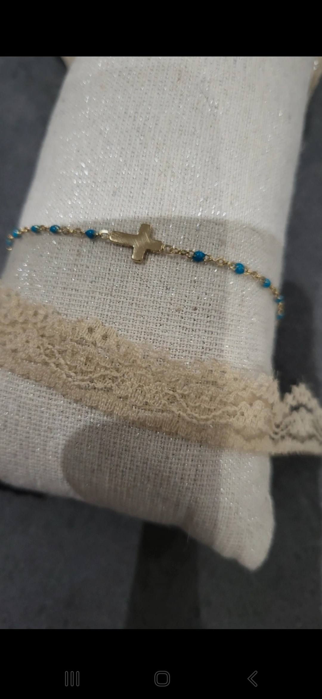 bracelet croix turquoise doré
