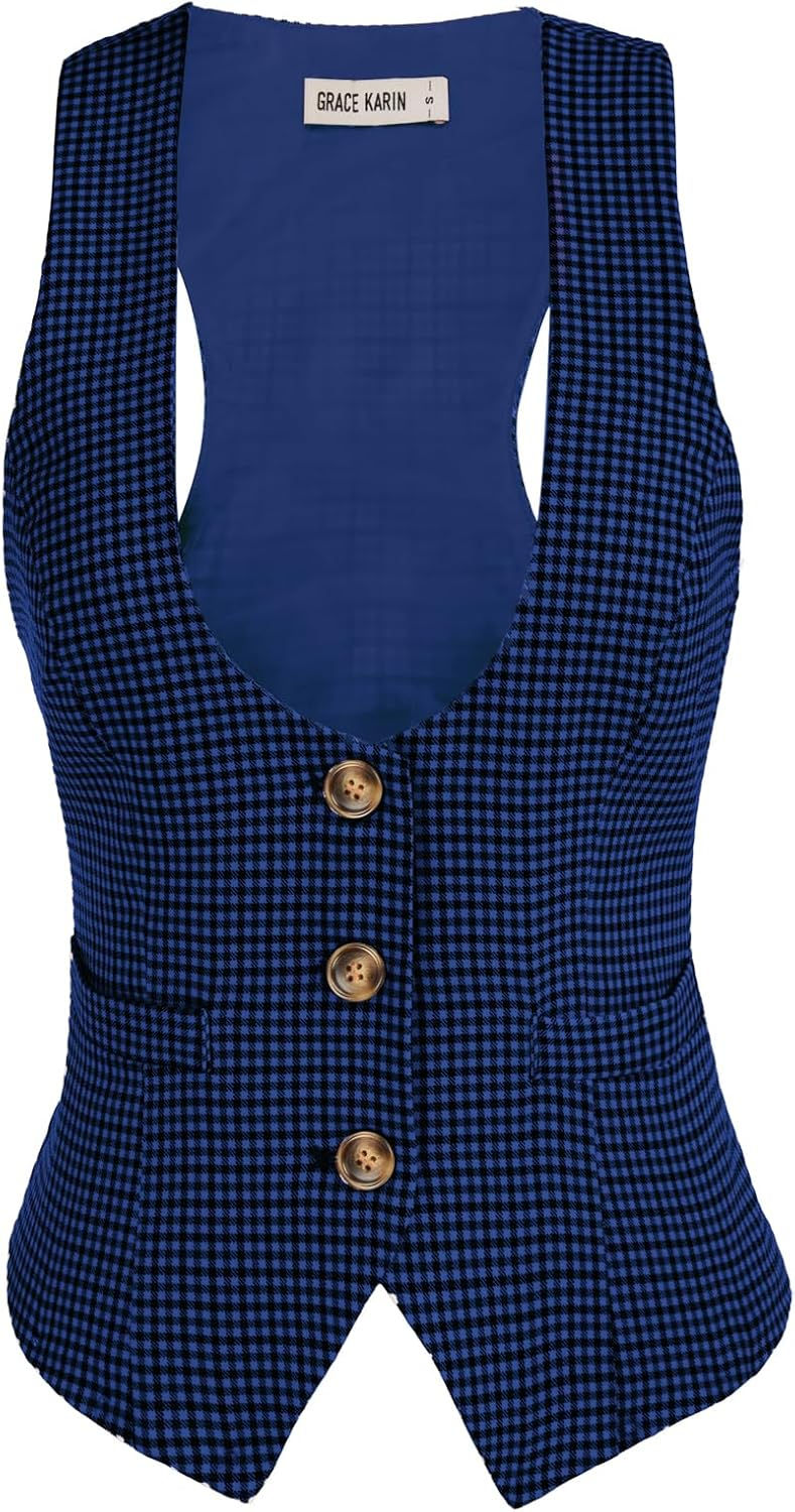 Thumbnail: GRACE KARIN Women's Suit Vest Top, Dressy Casual Sleeveless Button Wasitcoat, F
