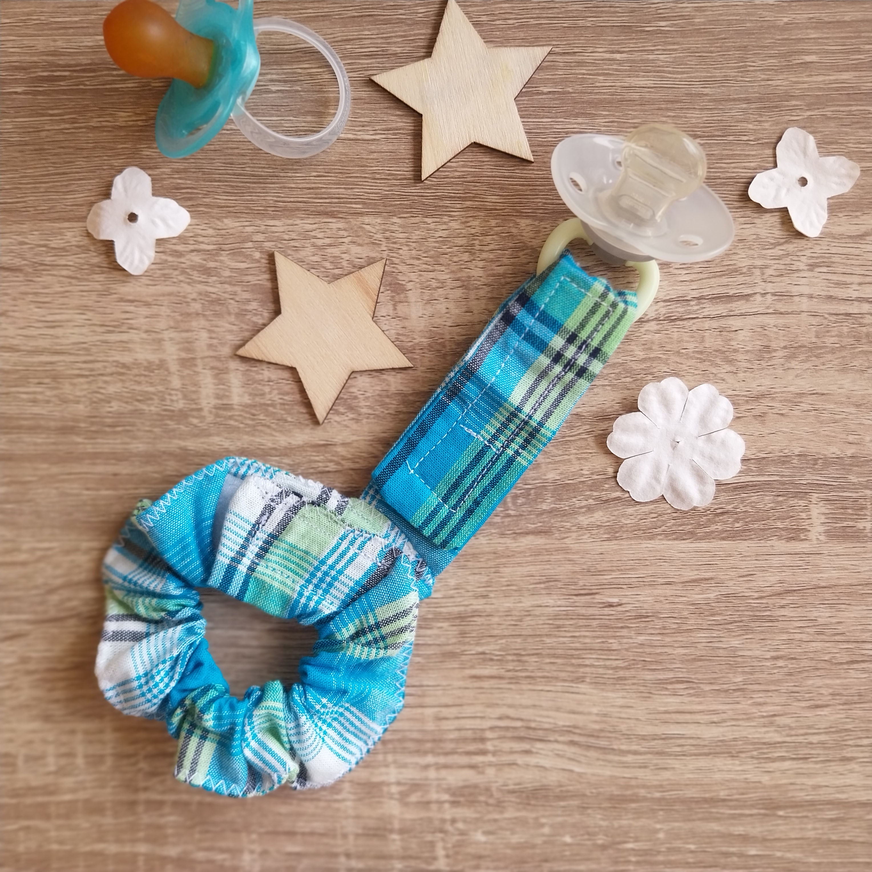  Bracelet chouchou bleu madras