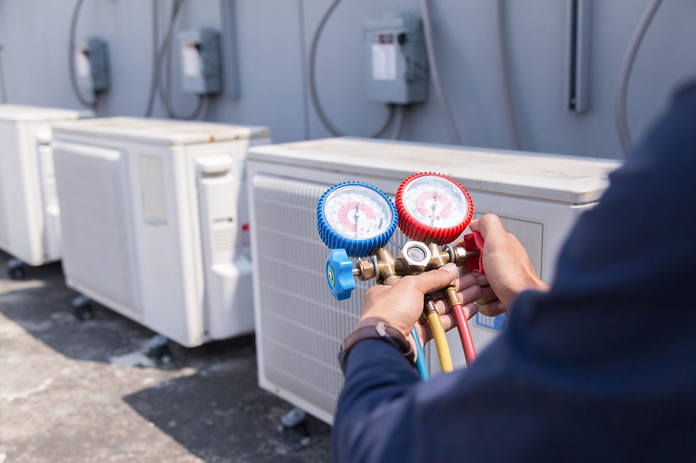 Technician is checking air conditioner ,measuring equipment for filling air conditioners.