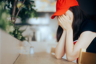 Sad and Exhausted Fast Food Worker Suffering from Burnout Restaurant employee crying havin